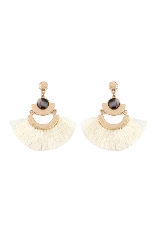 Dangling Tassel Fan Drop Earrings Ivory