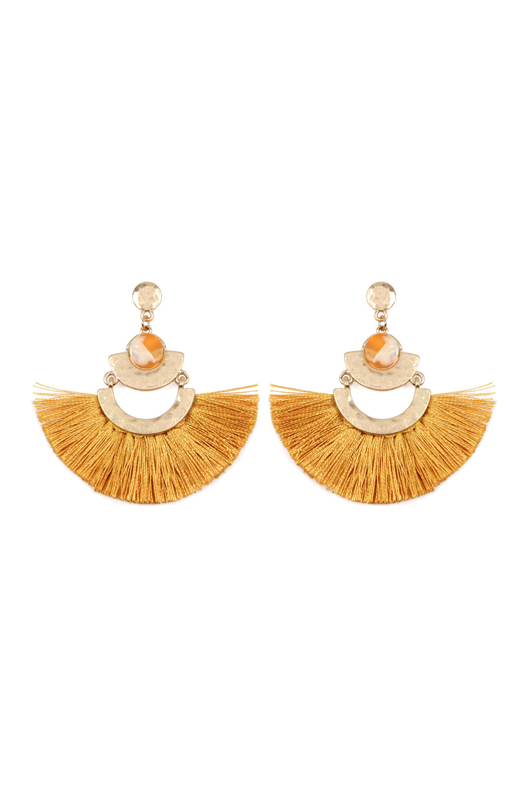 Dangling Tassel Fan  Drop Earrings Mustard