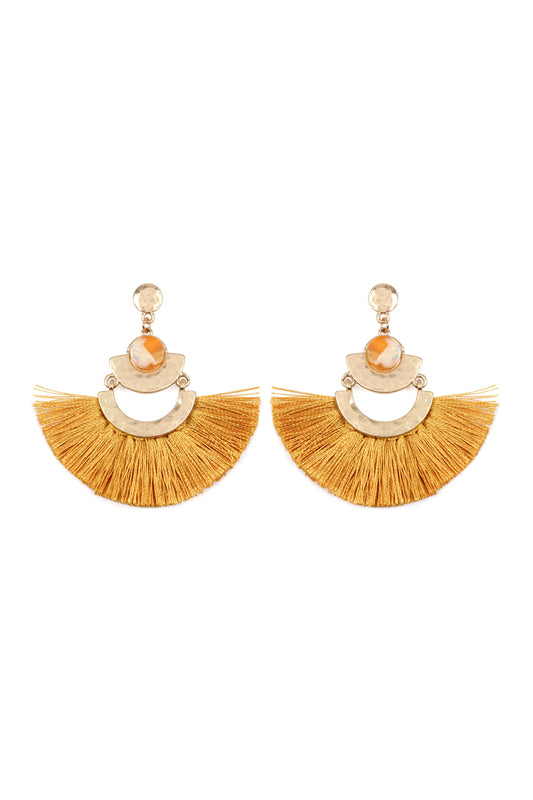 Dangling Tassel Fan  Drop Earrings Mustard