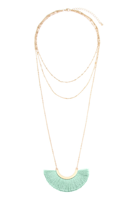 Layered Necklace With Tassel Fan Pendant