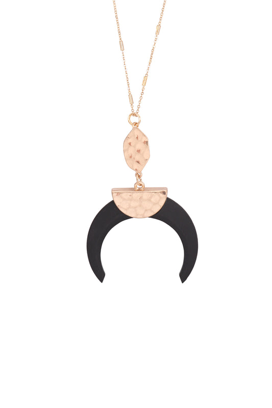 Metal With Wood Horn Necklace