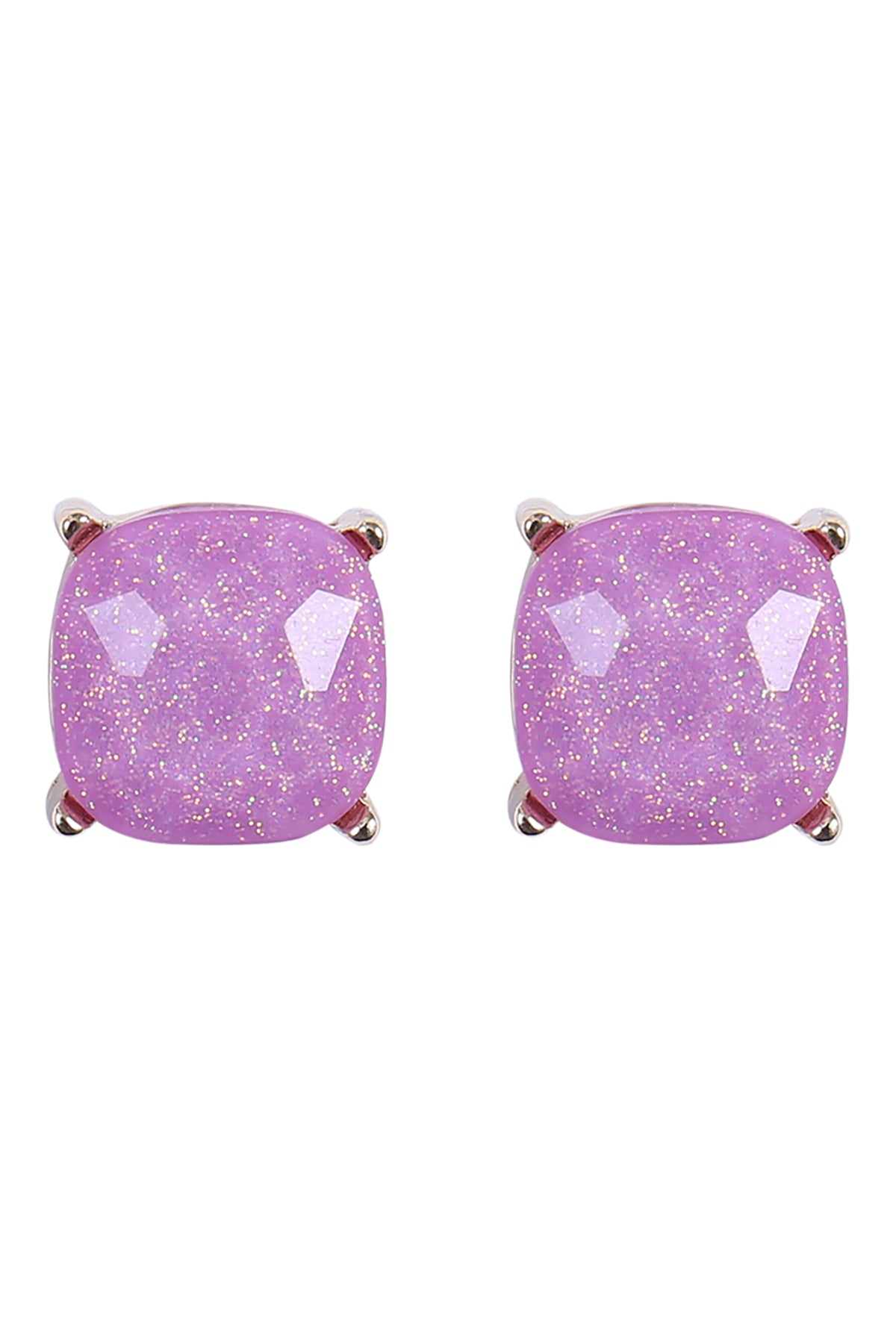 Cushion Cut Glitter Glass Epoxy Post Earrings