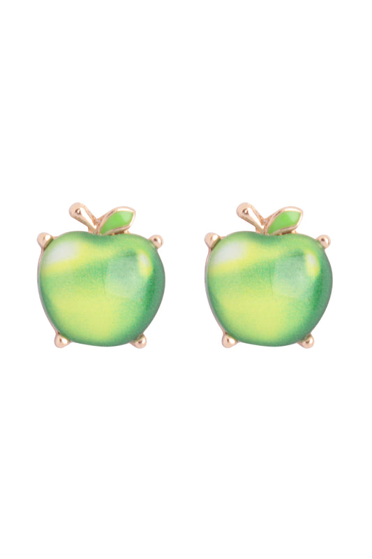 Apple Print Epoxy Stud Earrings Green