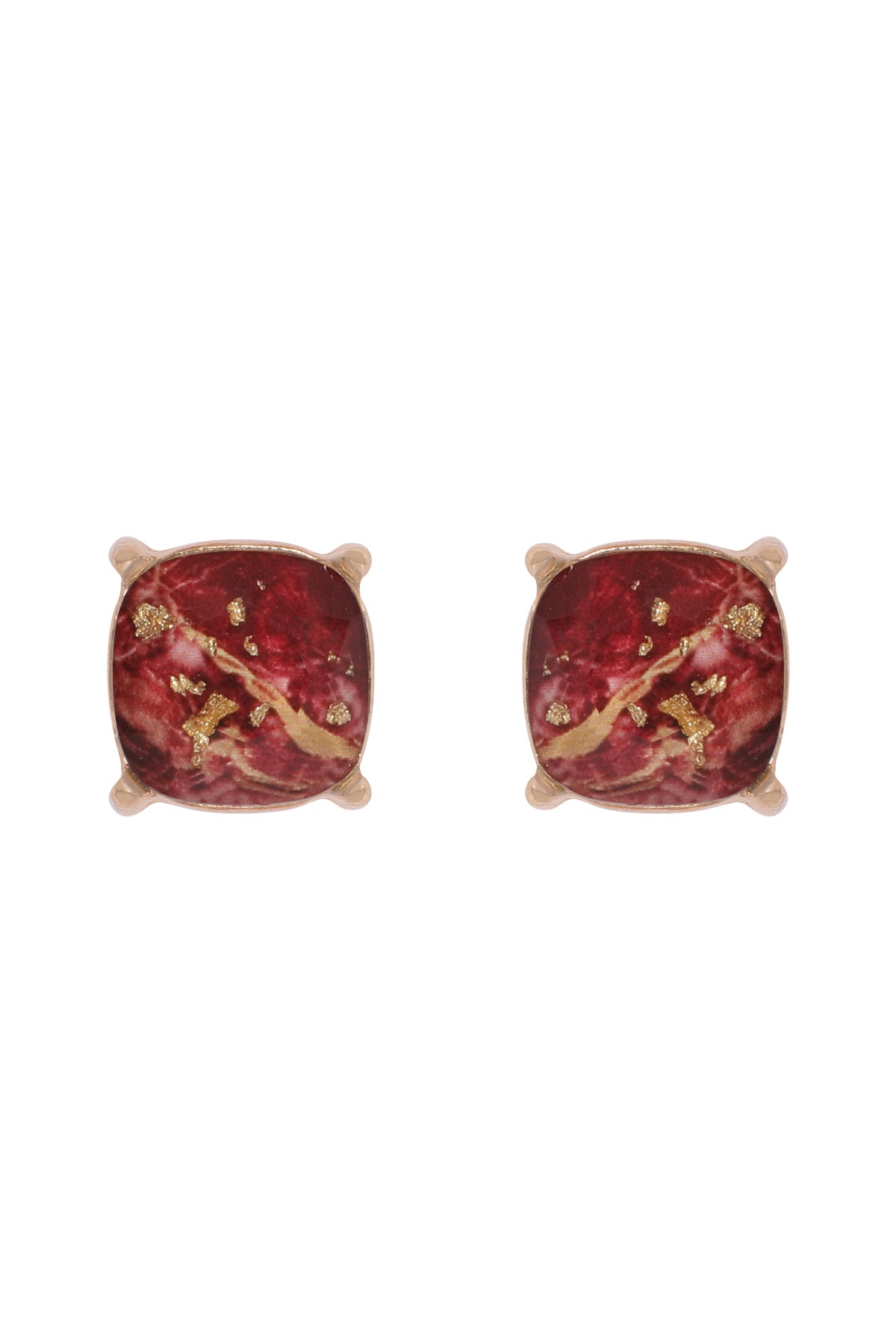 Marble Epoxy Stud Earrings Burgundy
