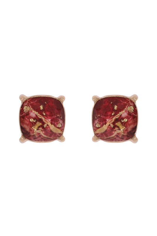 Marble Epoxy Stud Earrings Burgundy