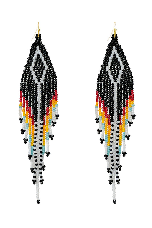 Western Aztec Boho Diamond Shape Fringe Seed Beed Earrings