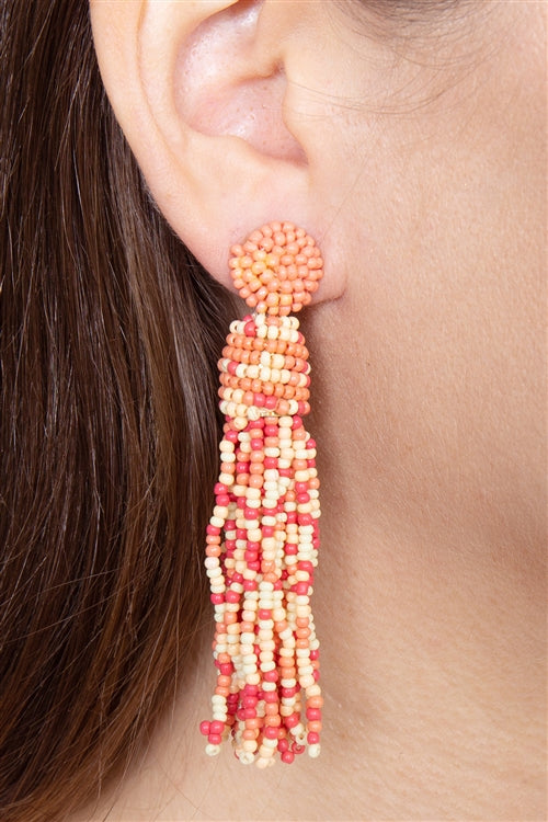Tassel Fringe Seed Bead Drop Post Earrings