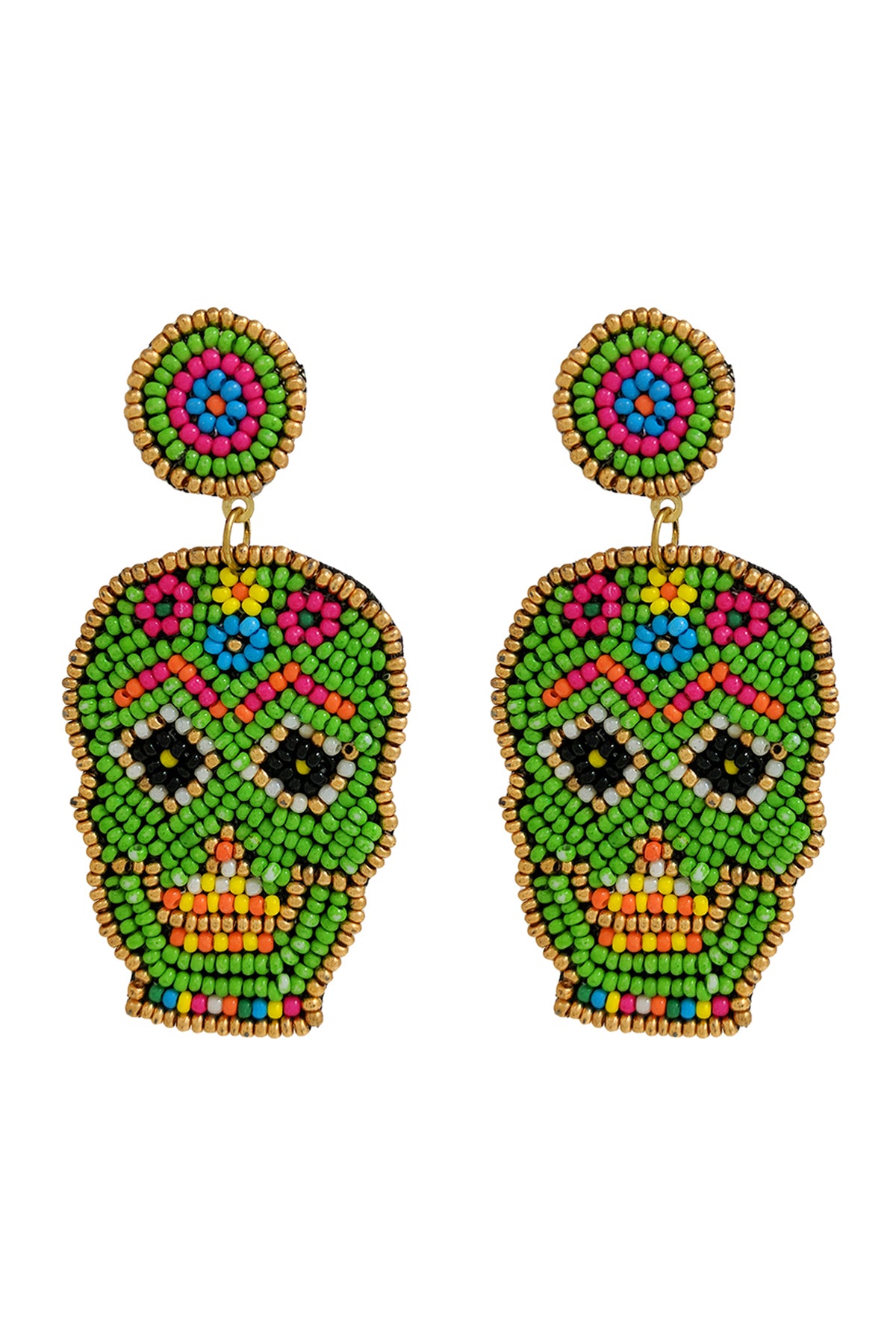 Sugar Skull Seed Pattern Dangle Post Earrings