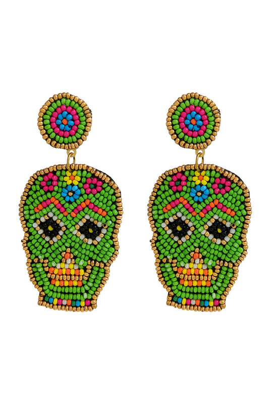 Sugar Skull Seed Pattern Dangle Post Earrings