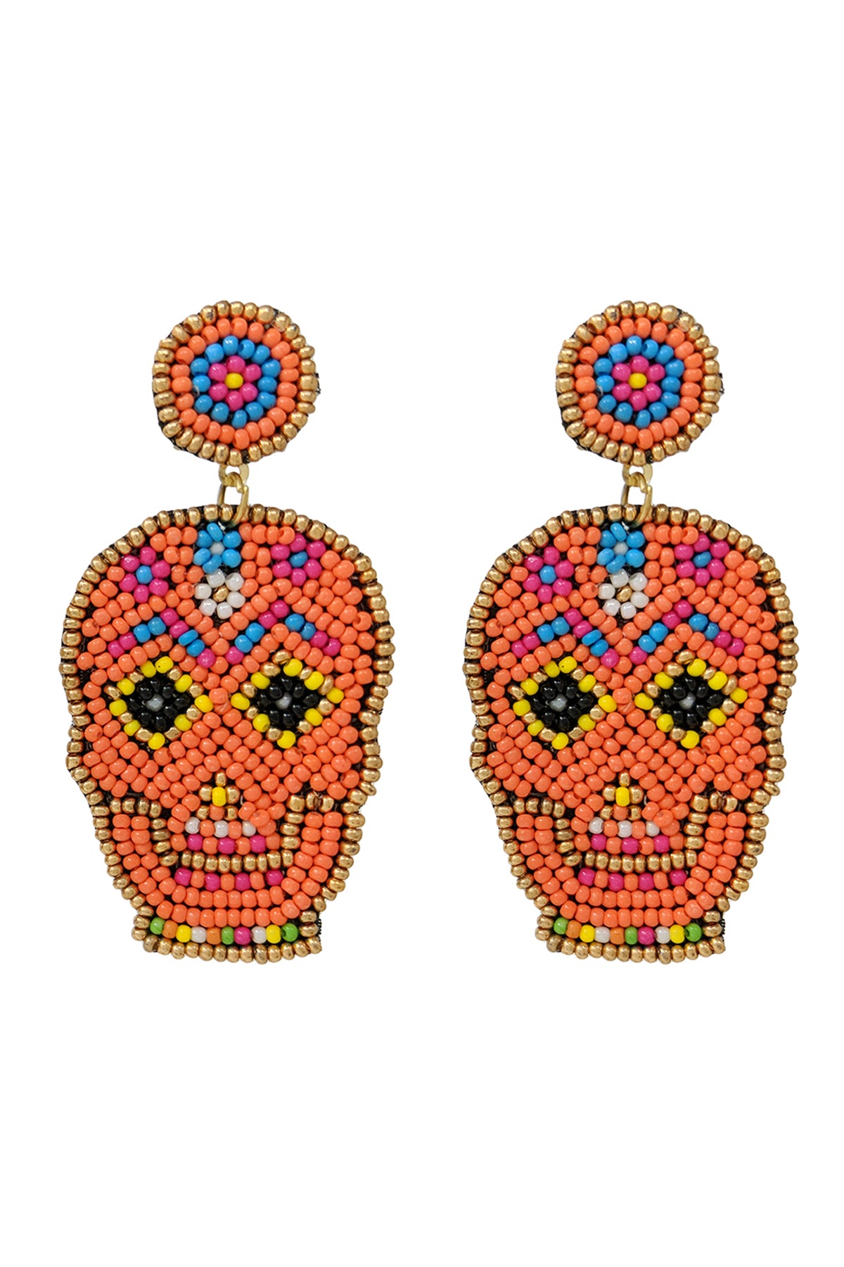 Sugar Skull Seed Pattern Dangle Post Earrings