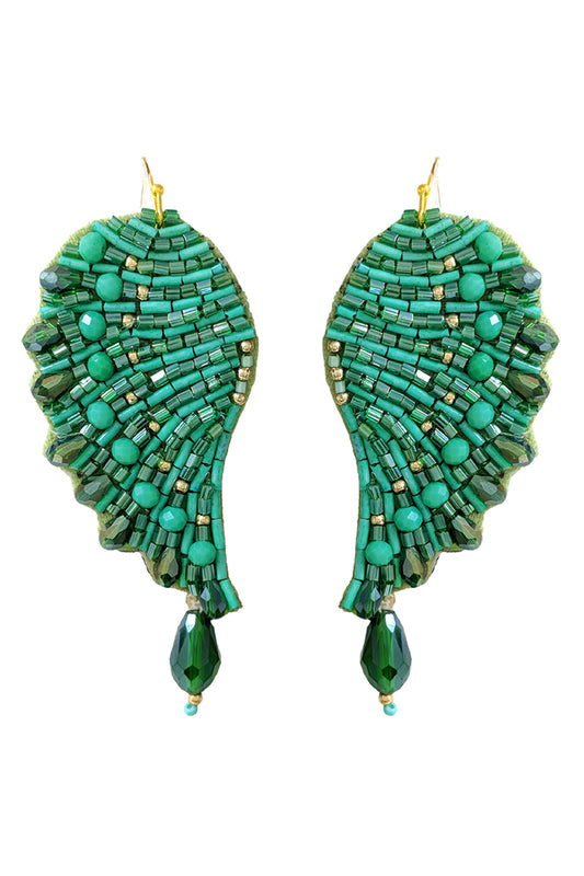 Wings Seed Bead W/ Rhinestone Earrings Green Multi