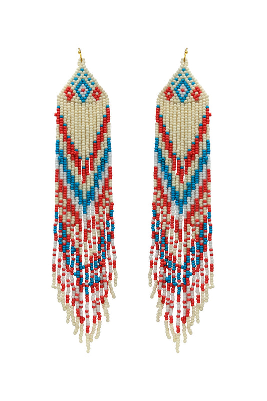 Western Style Aztec Seed Bead Fringe Drop Earrings