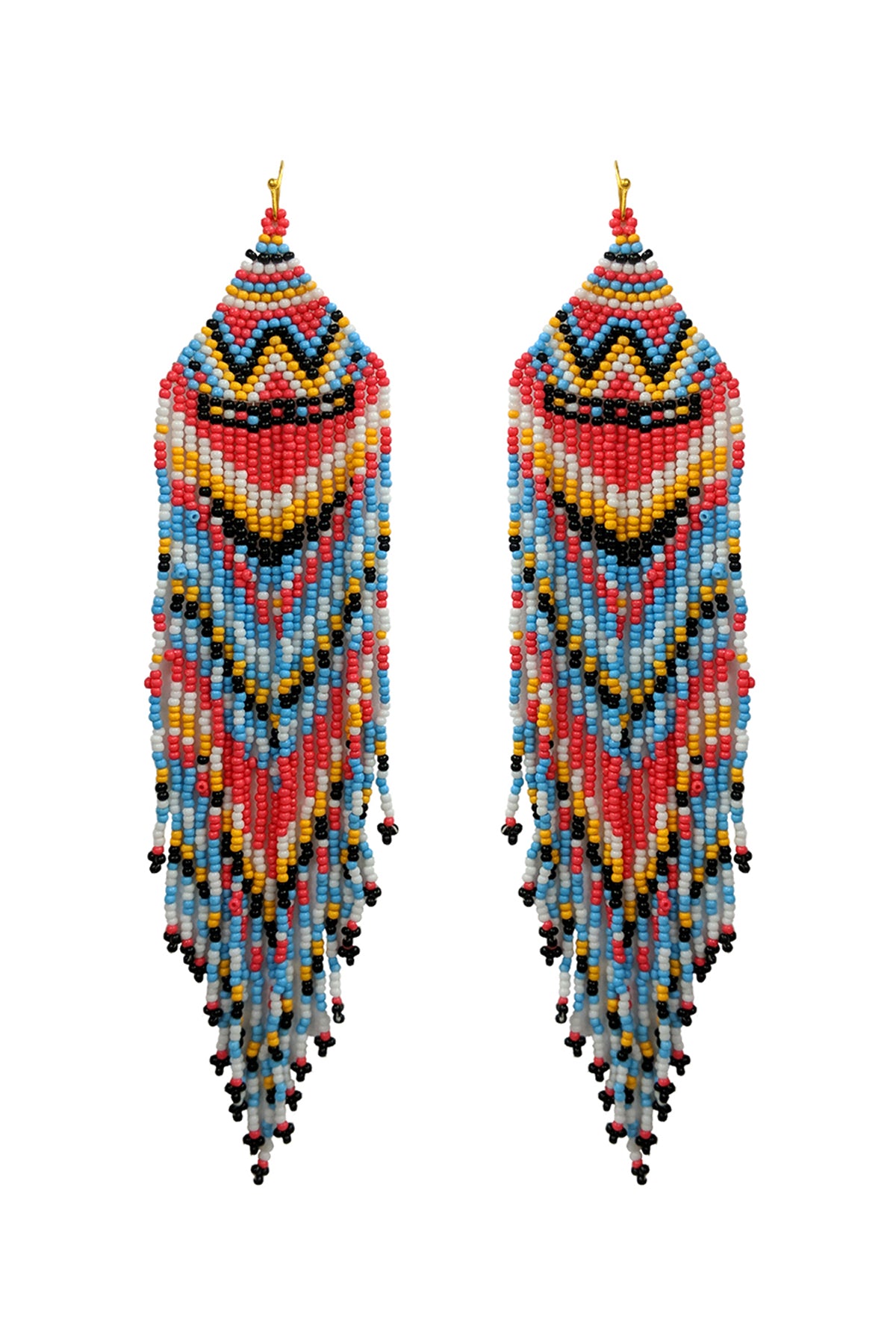 Western Style Aztec Seed Bead Fringe Drop Earrings Multicolor