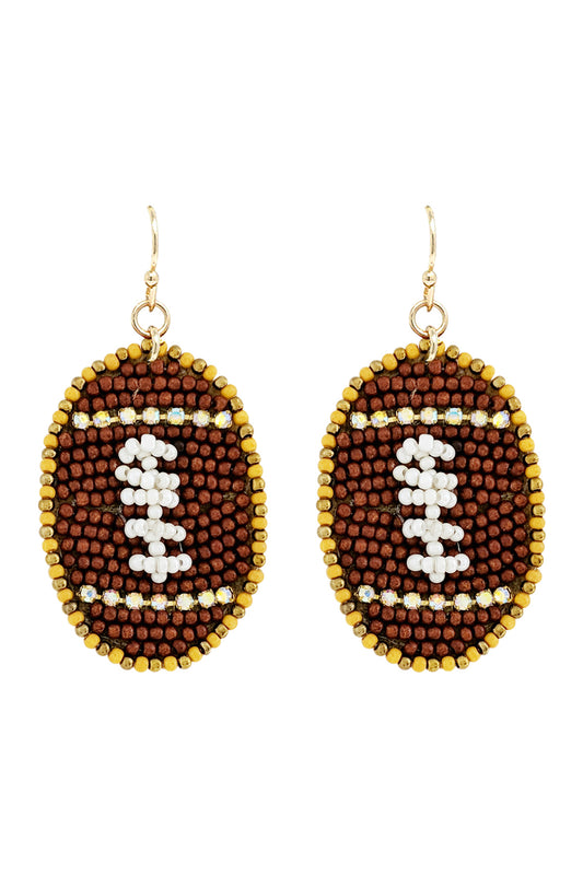 Sports Gameday Seed Bead Drop Earrings Football