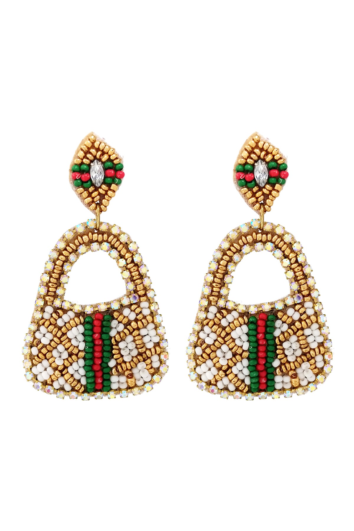 Bag Shape Seed Beads Earrings Gold