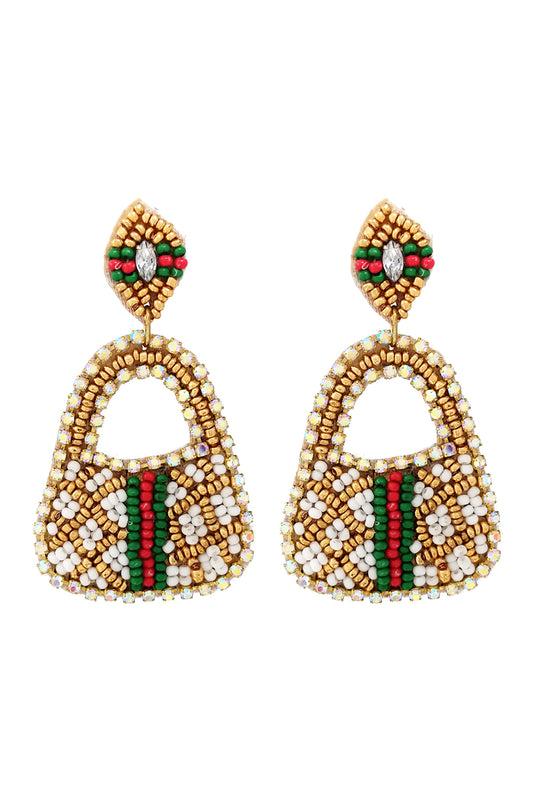 Bag Shape Seed Beads Earrings Gold