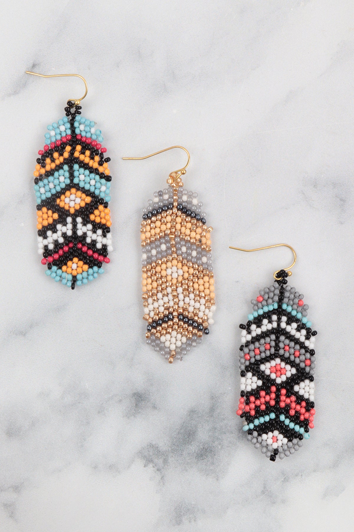 Aztec Western Seed Bead Oval Drop Earrings Tur2uoise Multicolor