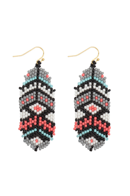 Aztec Western Seed Bead Oval Drop Earrings Tur2uoise Multicolor
