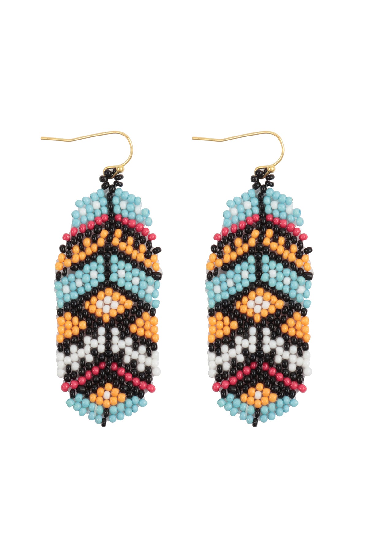 Aztec Western Seed Bead Oval Drop Earrings Tur2uoise Multicolor
