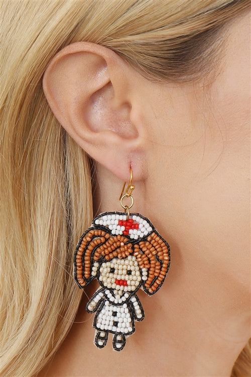 Nurse's Day Pattern Seed Bead Drop Earrings Multicolor