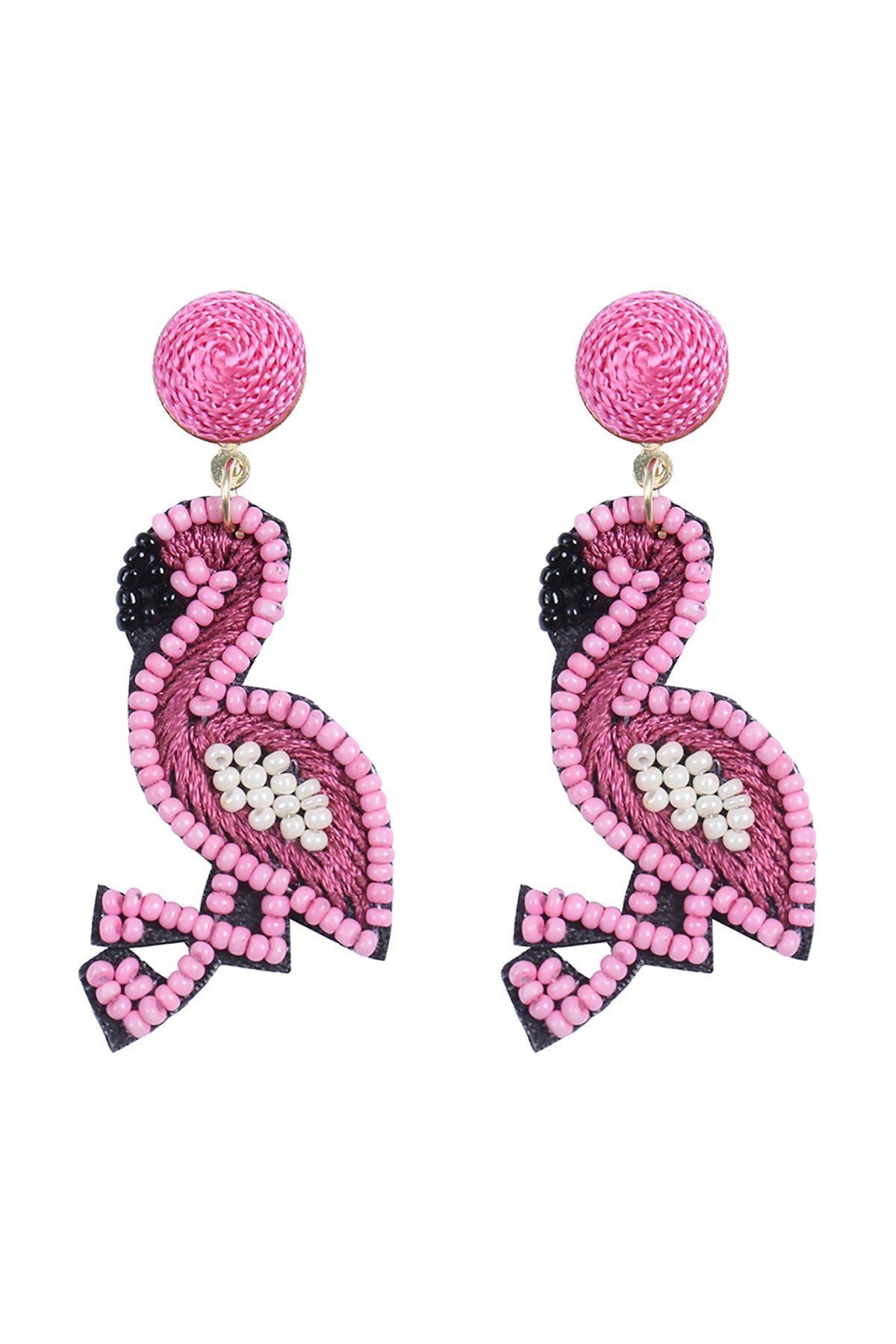 Tropical Flamingo Seed Bead Post Drop Earrings Pink