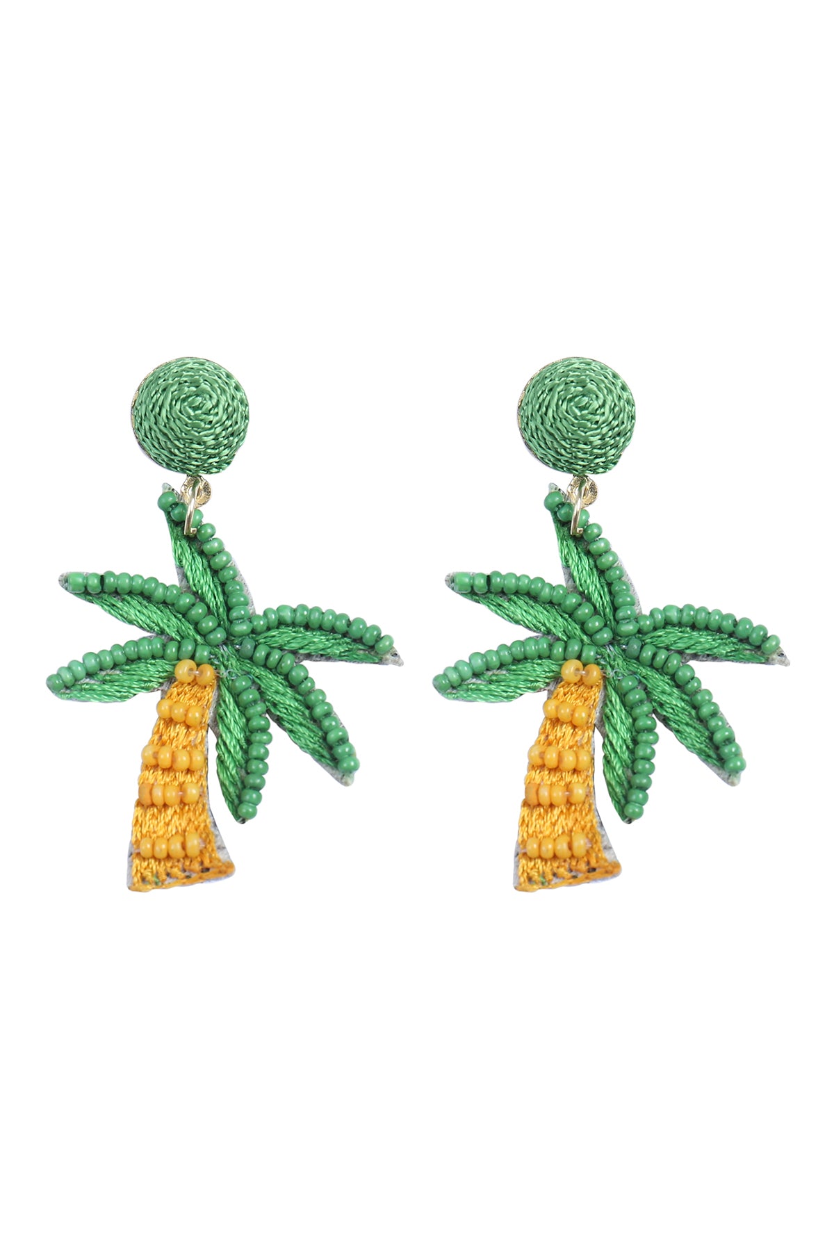 Coconut Tree Seed Bead Pattern Post Drop Earrings Multicolor
