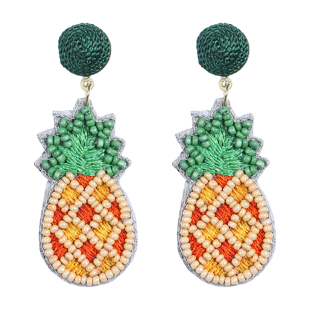 Tropical Pineapple Seed Bead Post  Drop Earrings Multicolor