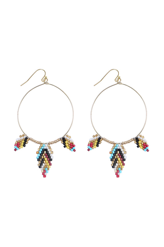 Boho Seed Bead Leaf Shape Hoop Earrings