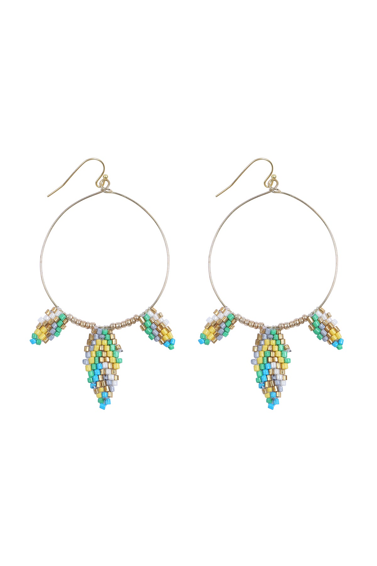 Boho Seed Bead Leaf Shape Hoop Earrings