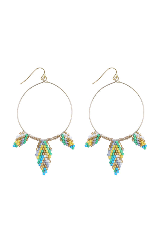 Boho Seed Bead Leaf Shape Hoop Earrings