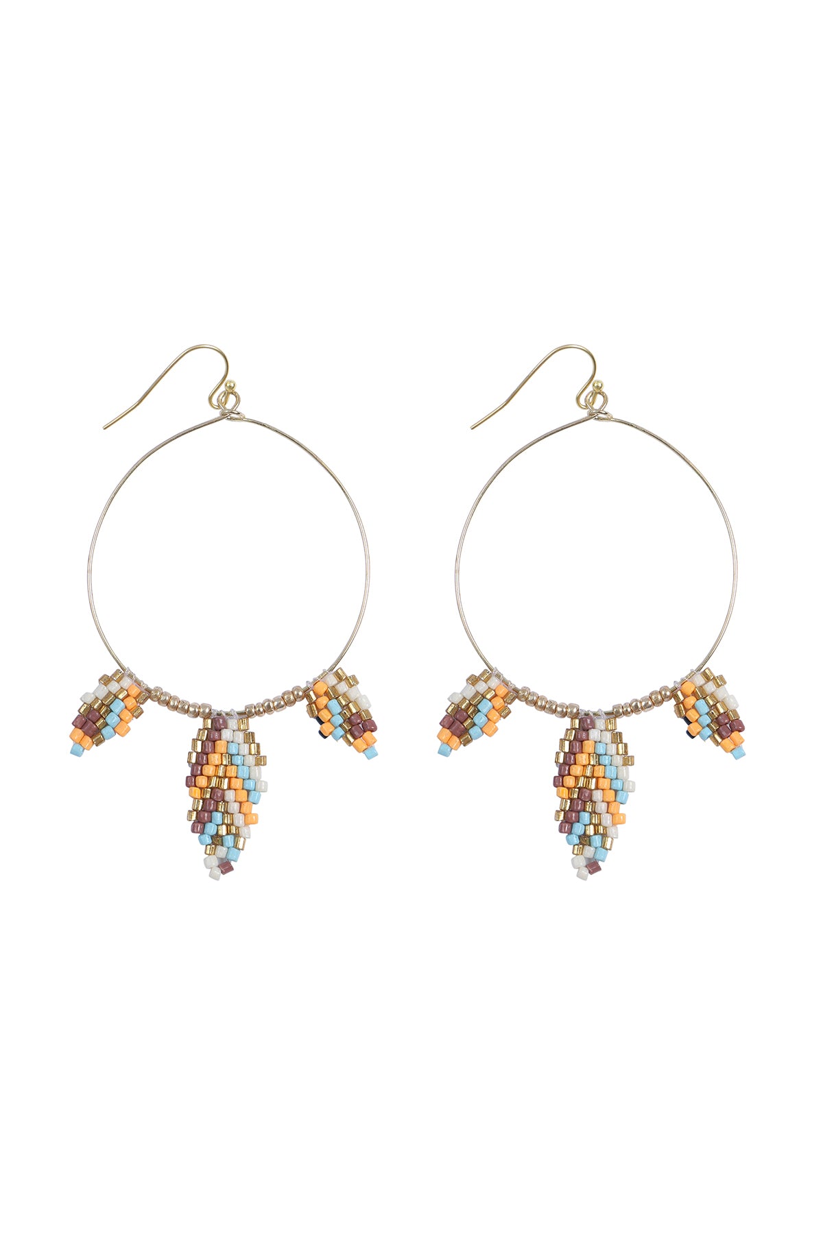 Boho Seed Bead Leaf Shape Hoop Earrings