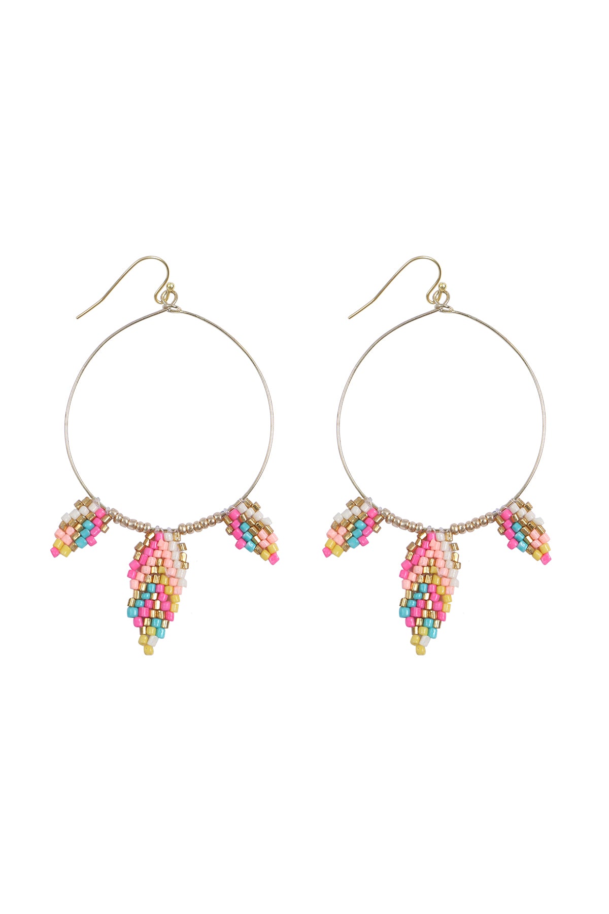 Boho Seed Bead Leaf Shape Hoop Earrings