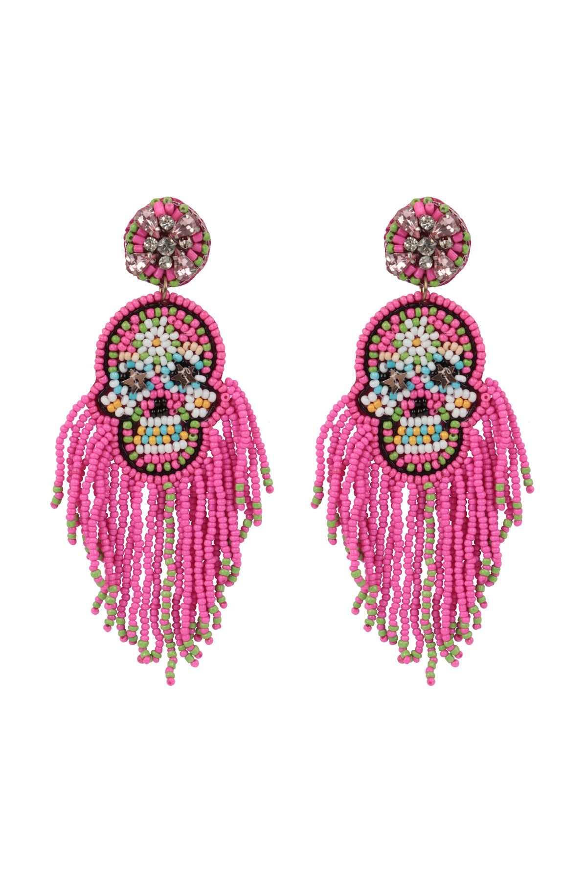 Halloween Skull Seed Beads Fringe Post Earrings