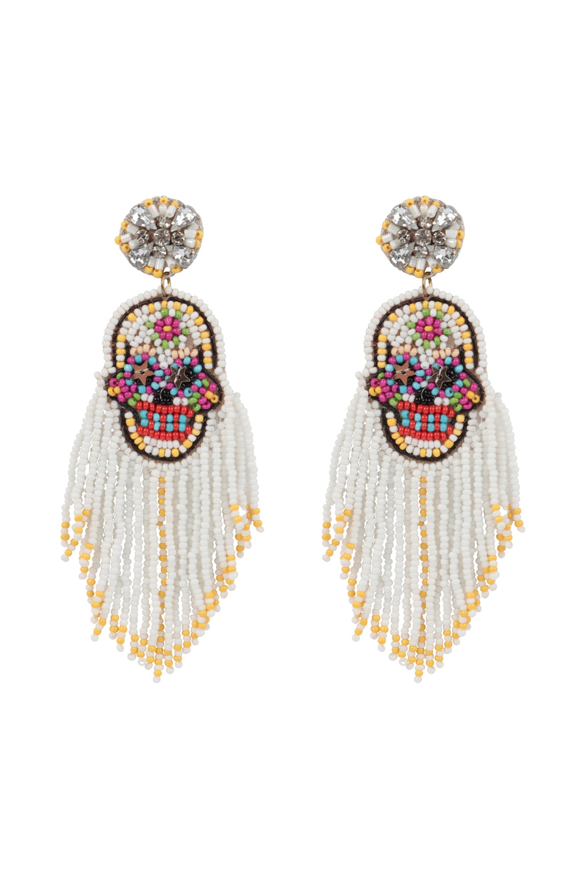 Halloween Skull Seed Beads Fringe Post Earrings