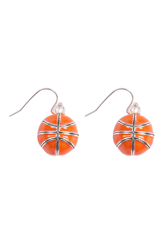 Basketball Epoxy Sports Dangle Hook Earrings Silver