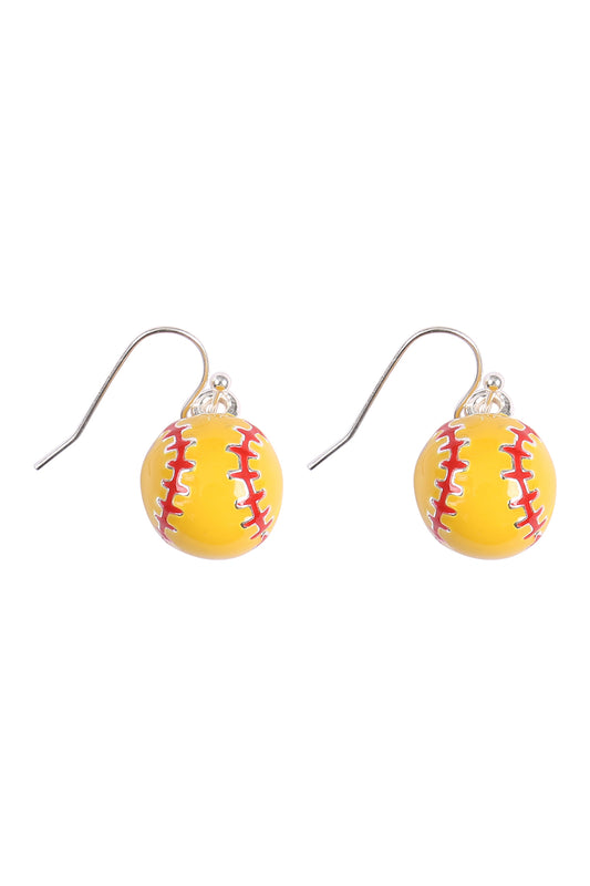 Softball Epoxy Sports Dangle Hook Earrings Silver