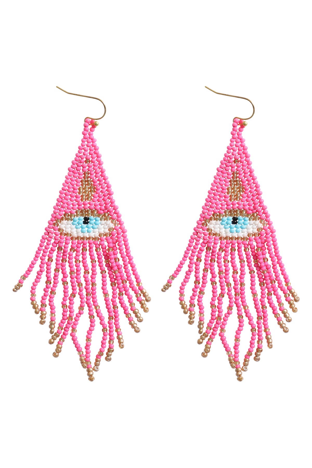 Evil Eye Seed Bead Fringe Hook Earrings