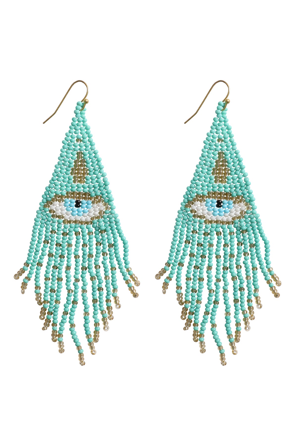 Evil Eye Seed Bead Fringe Hook Earrings