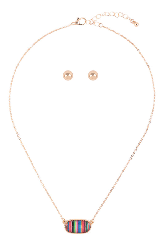 Epoxy Oval Pendant Necklace and Earrings Set