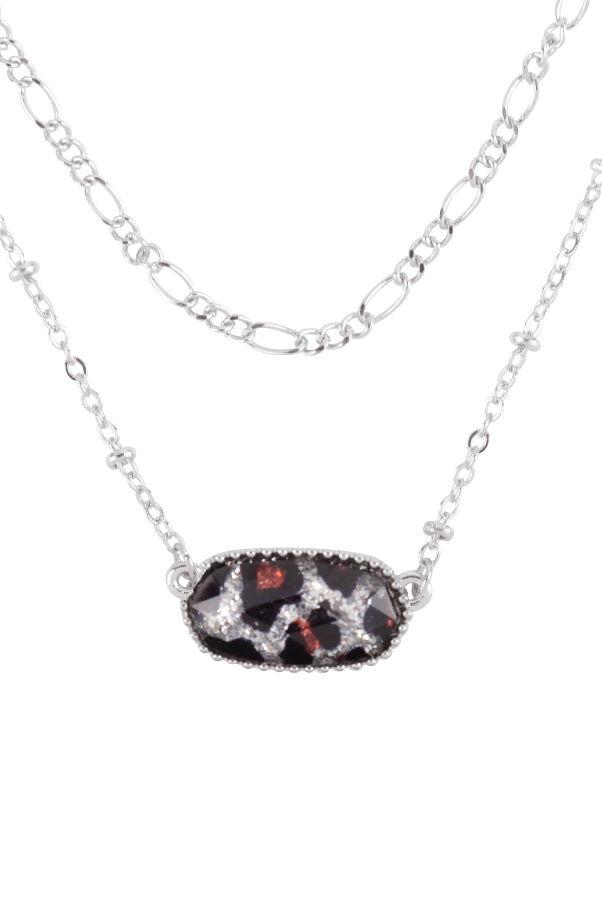 Oval Epoxy Charm Layered Necklace