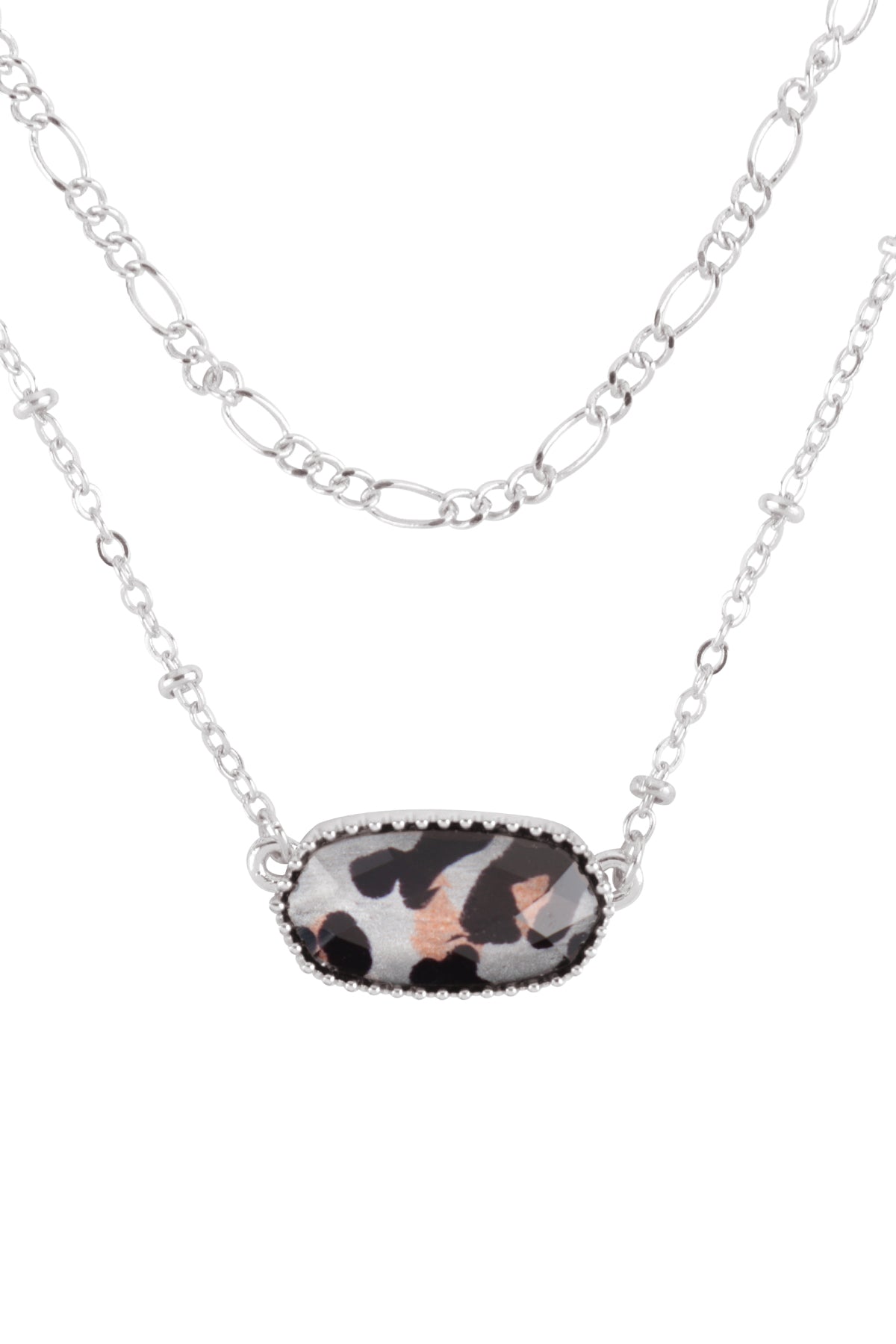 Oval Epoxy Charm Layered Necklace