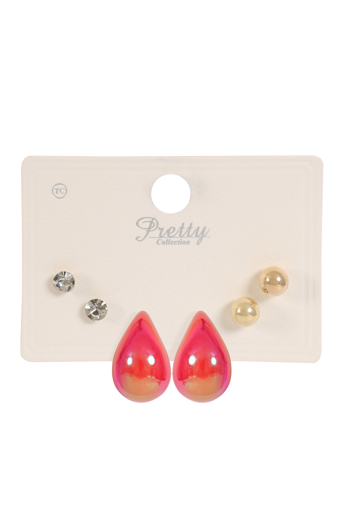 3Pair CCB Pearl Rhinestone Assorted Color Earrings