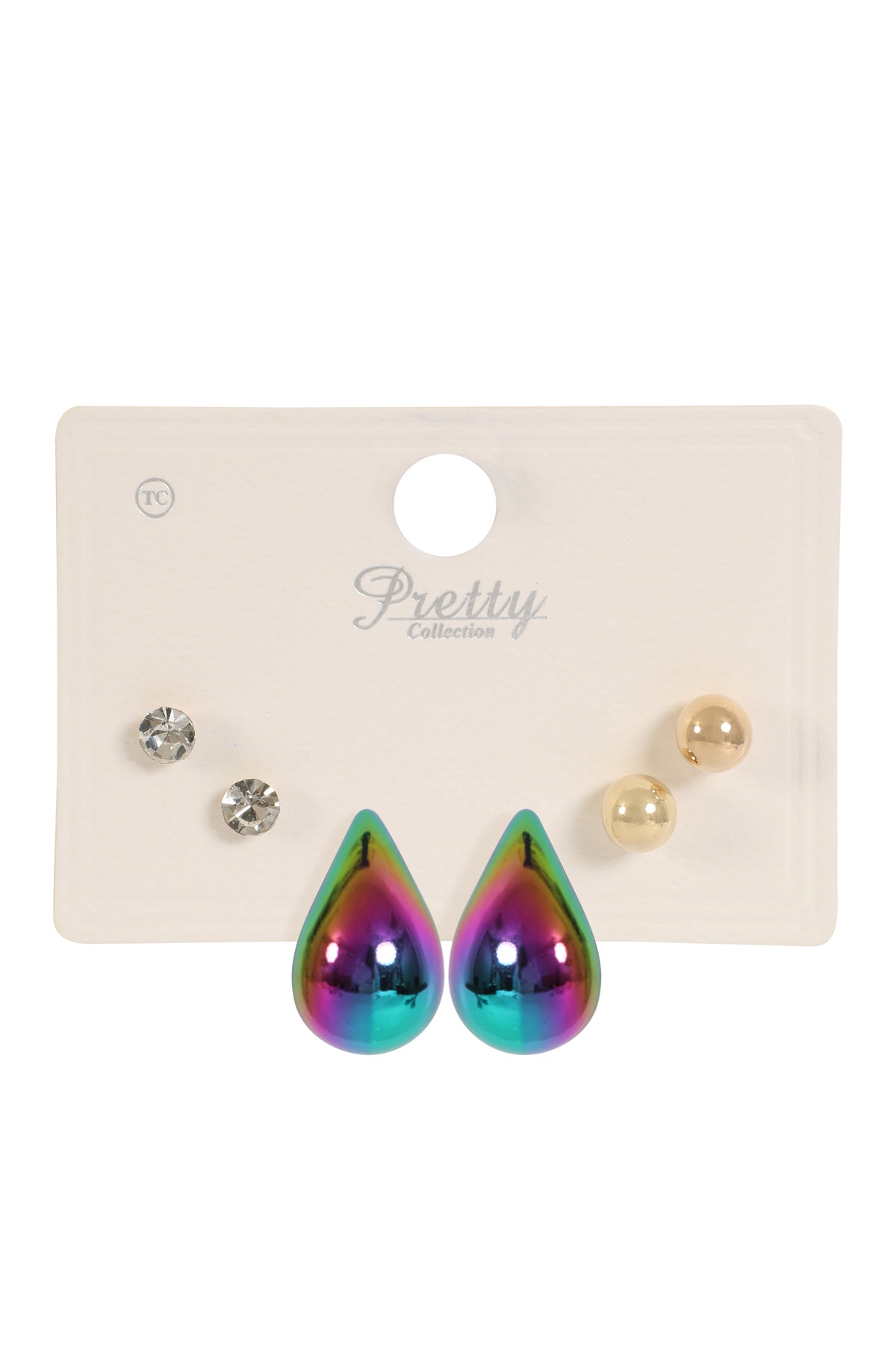 3Pair CCB Pearl Rhinestone Assorted Color Earrings