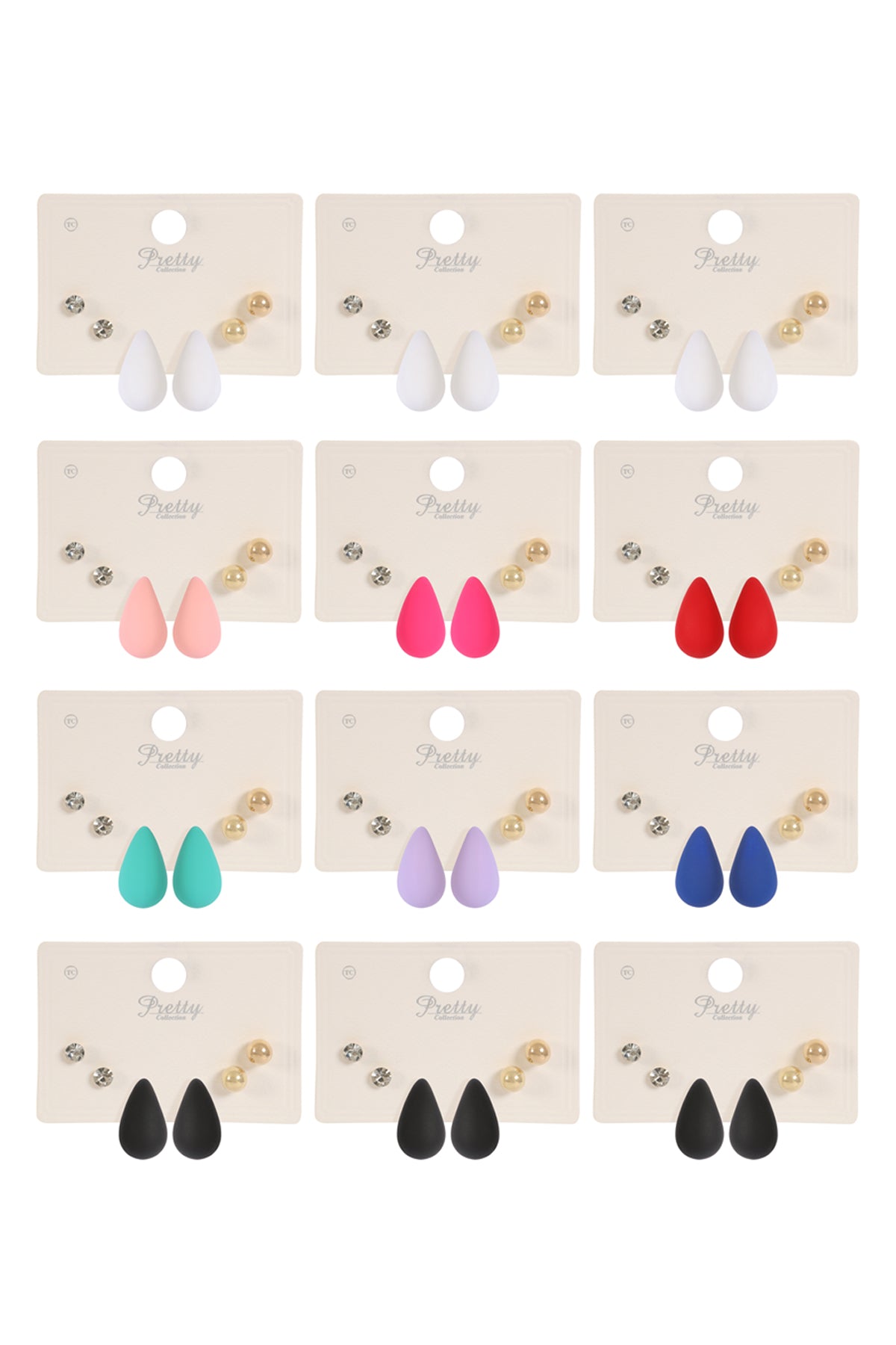3 Pair Rhinestone Pearl Acrylic Assorted Color Earrings