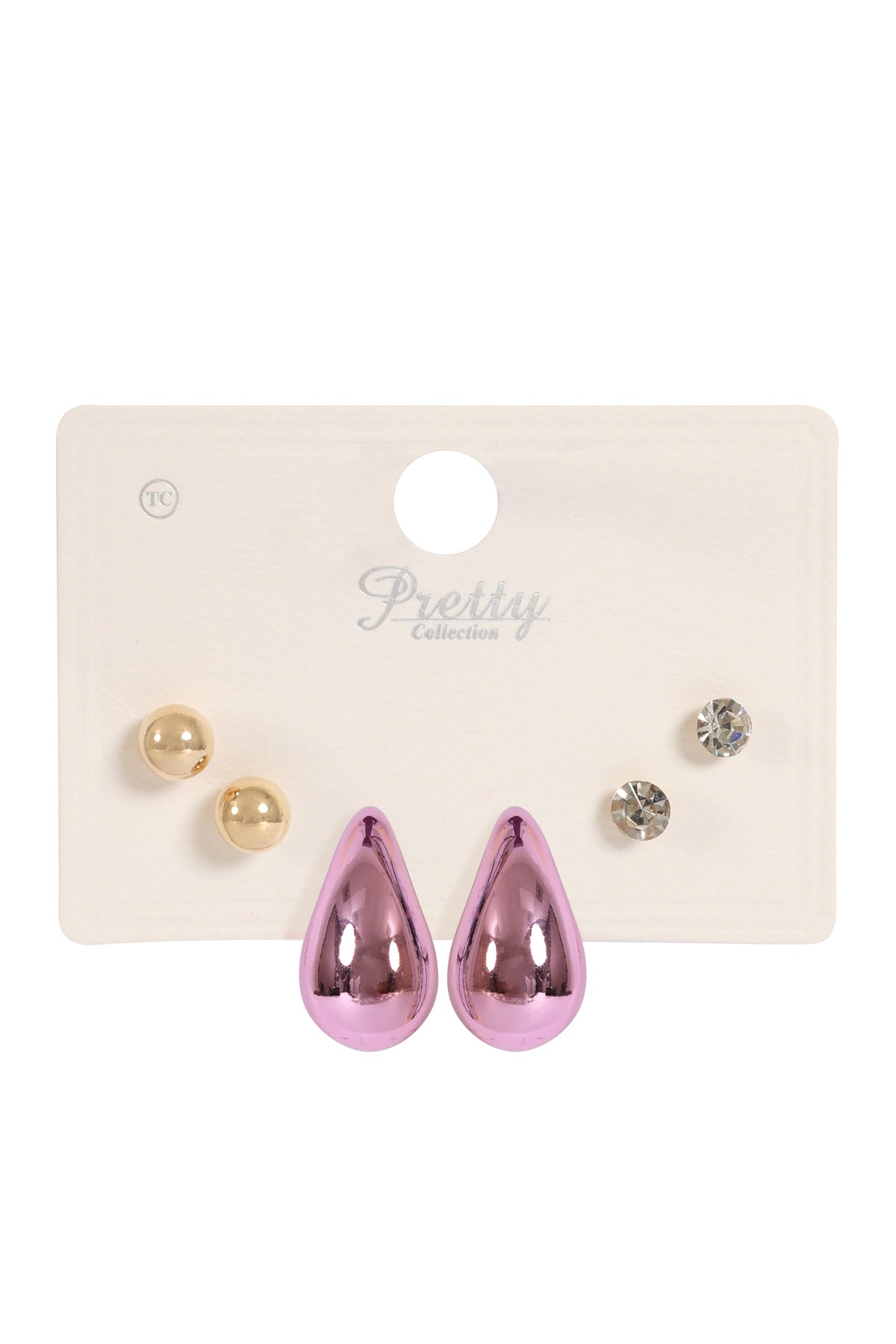 3 Pair Ccb Pearl Rhinestone Assorted Color Earrings