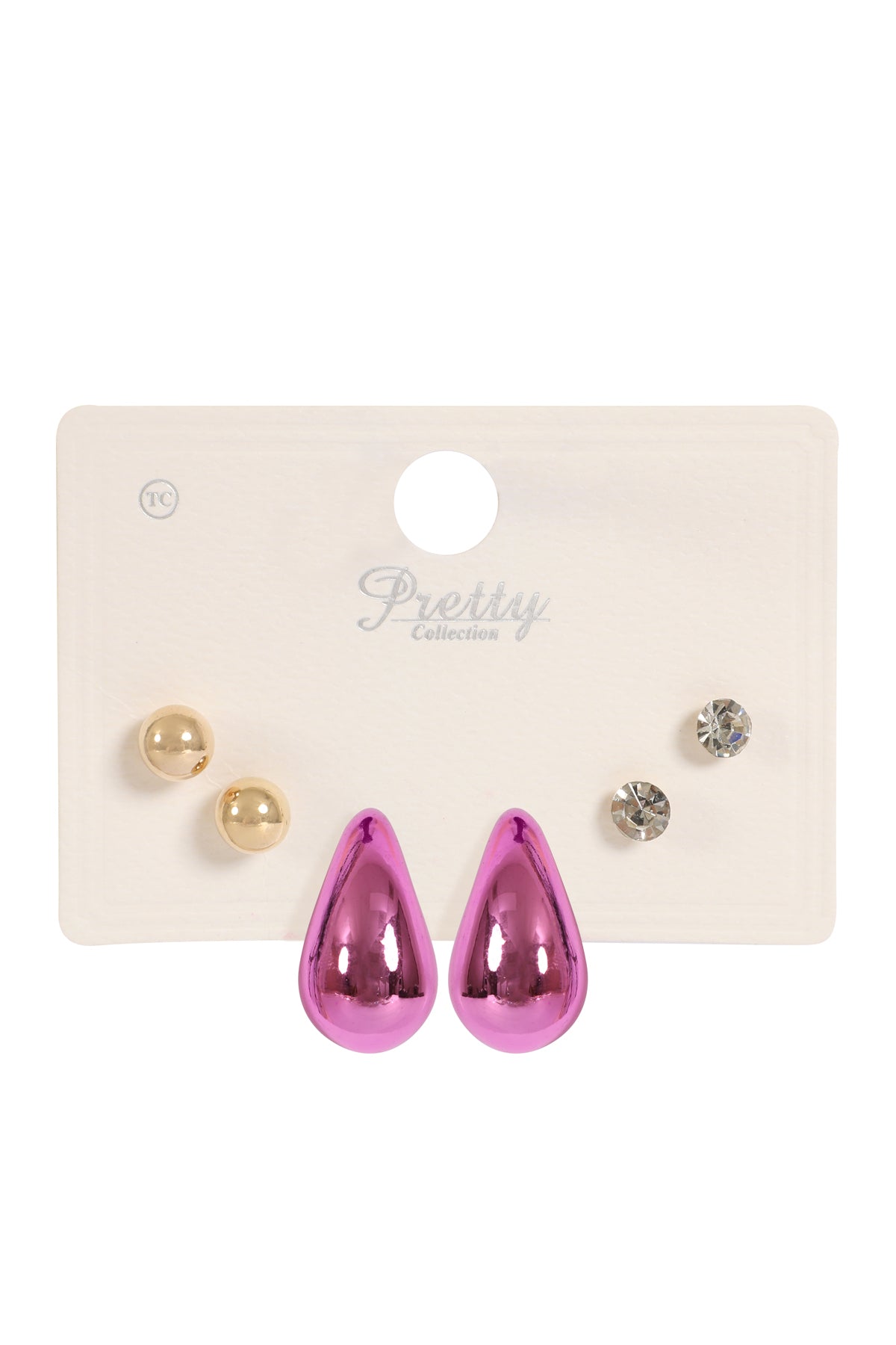 3 Pair Ccb Pearl Rhinestone Assorted Color Earrings