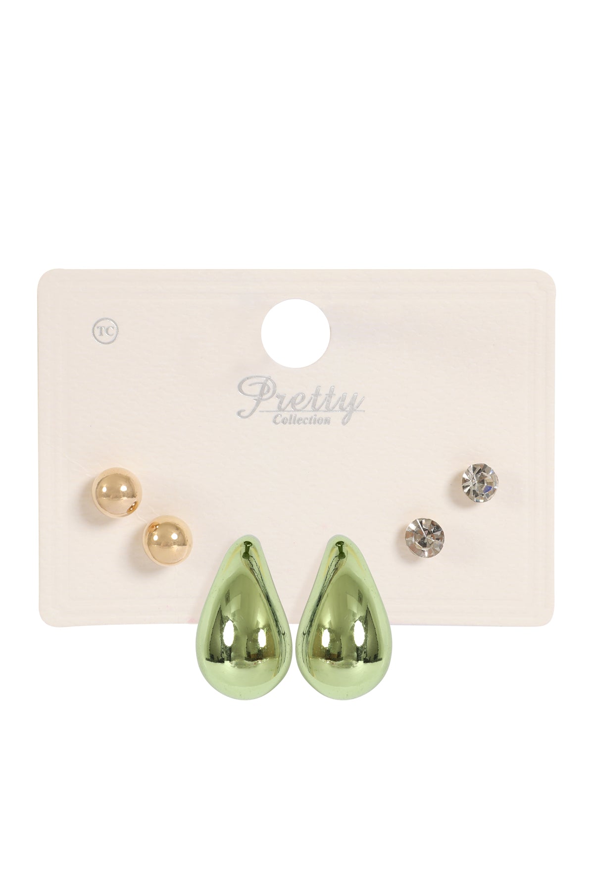 3 Pair Ccb Pearl Rhinestone Assorted Color Earrings