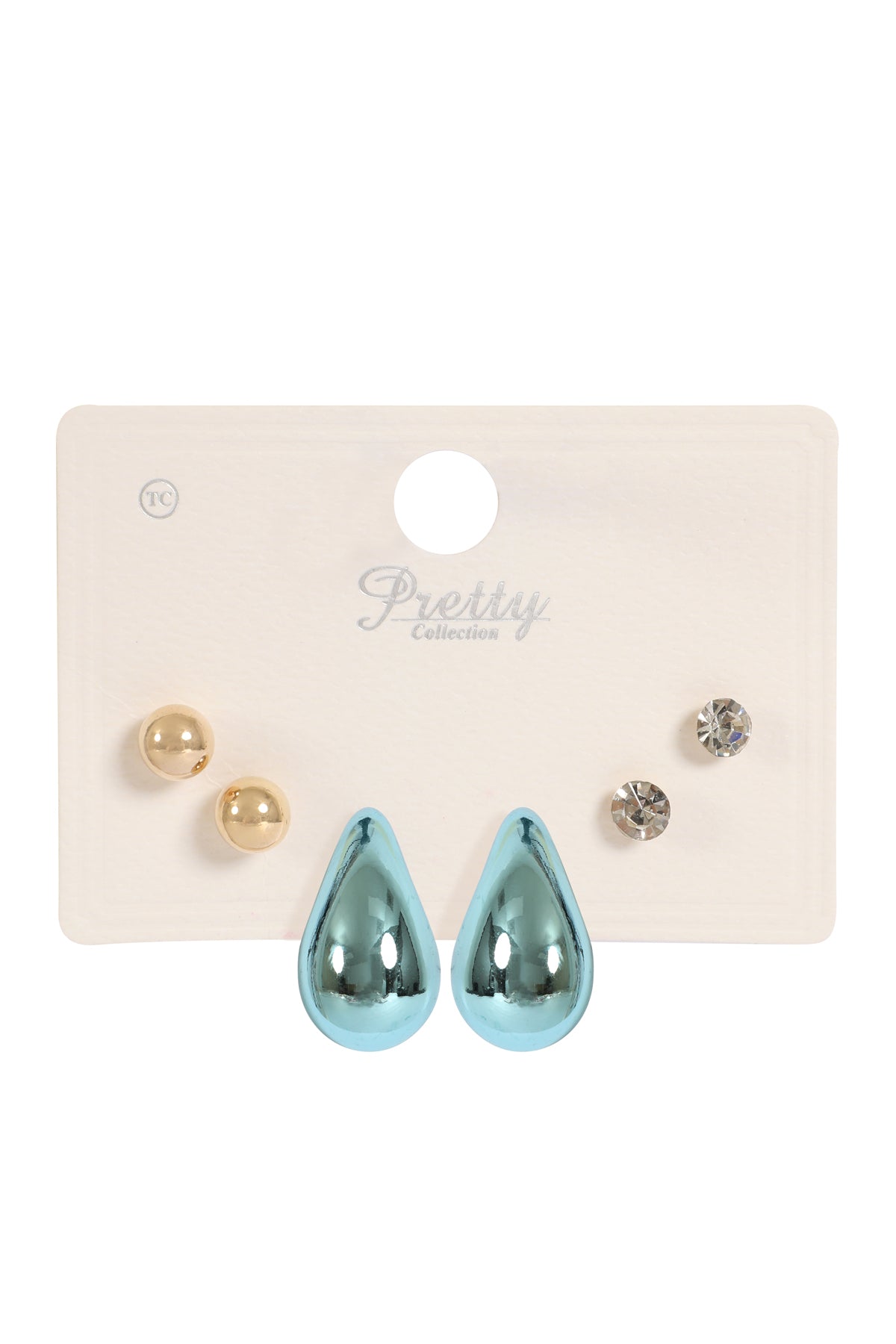 3 Pair Ccb Pearl Rhinestone Assorted Color Earrings