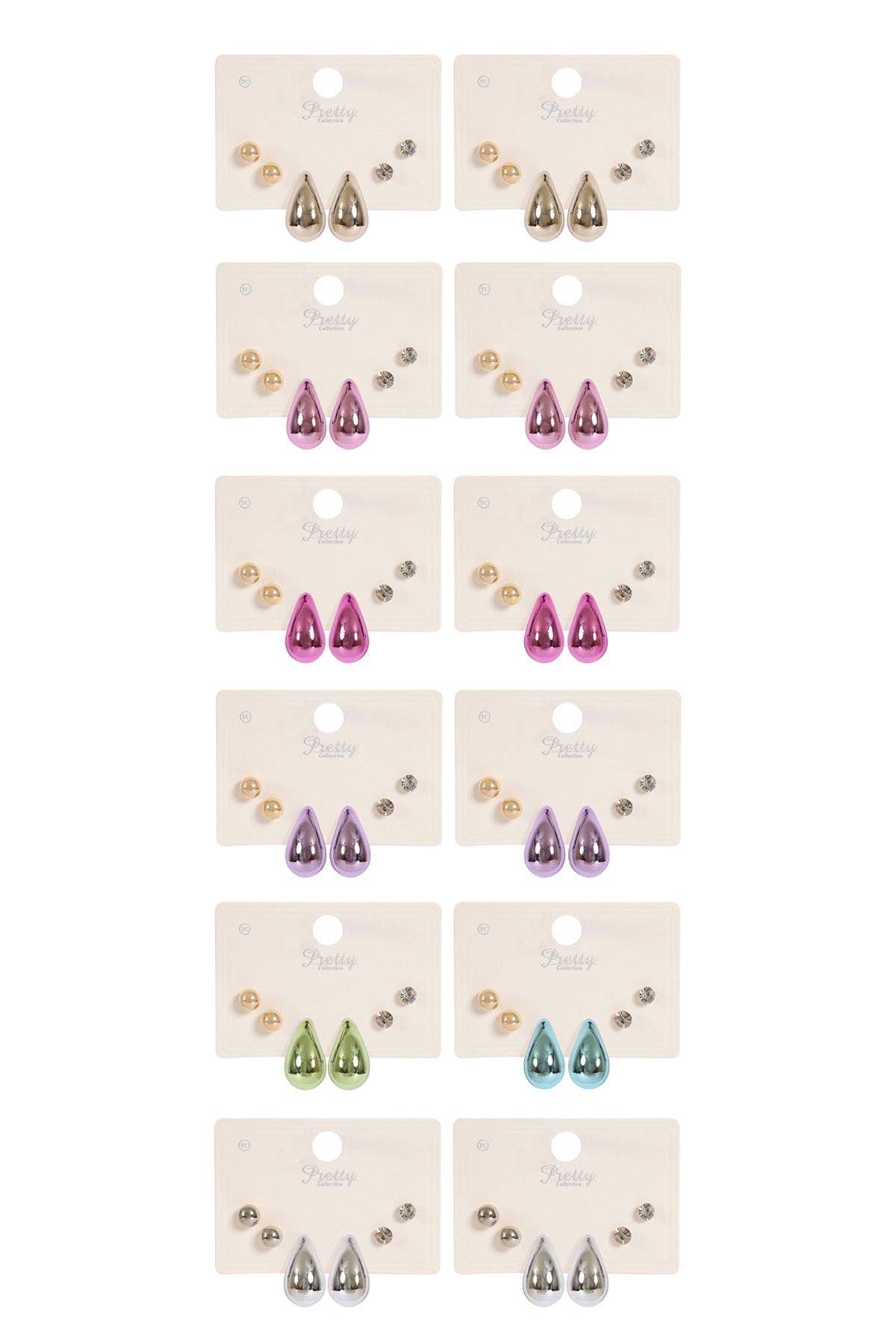 3 Pair Ccb Pearl Rhinestone Assorted Color Earrings
