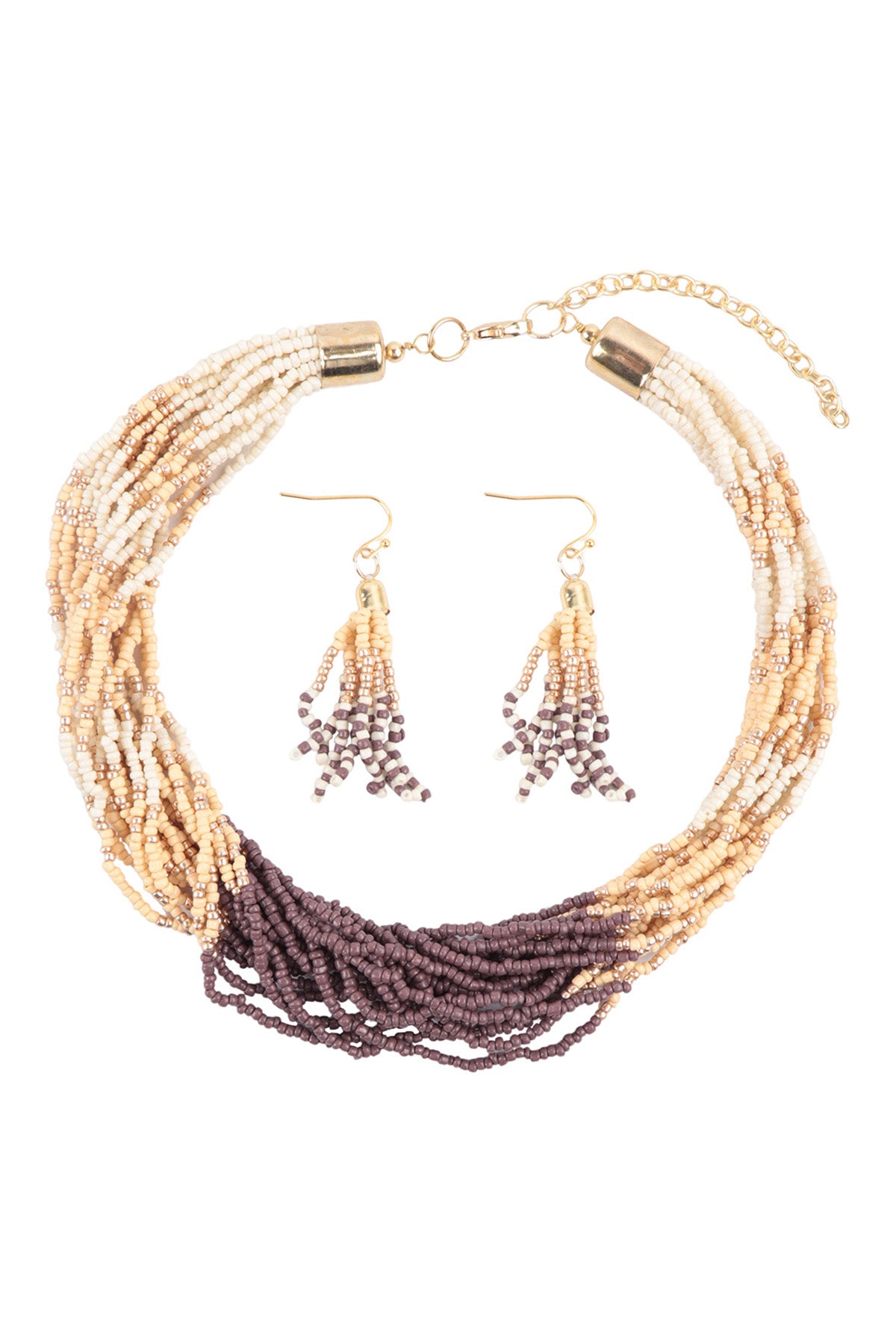 Seed Bead Multi Layered Statement Necklace and Earring Set